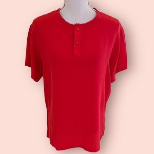 Cotede France Orange Red Silk Short Sleeve Blouse M